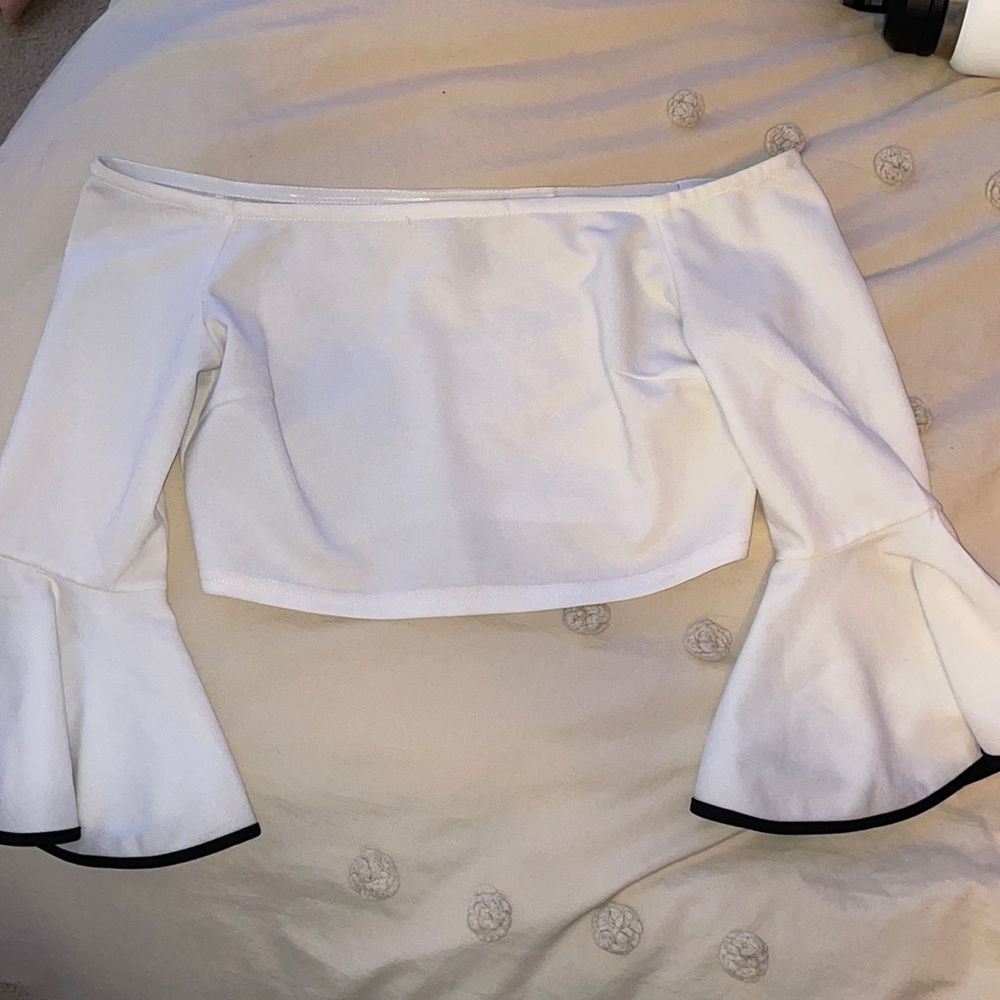 Black and White Off Shoulder Crop Top